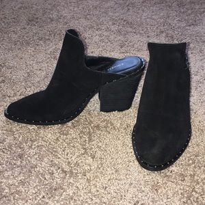 Black Chinese Laundry Suede Block Heel Mules
